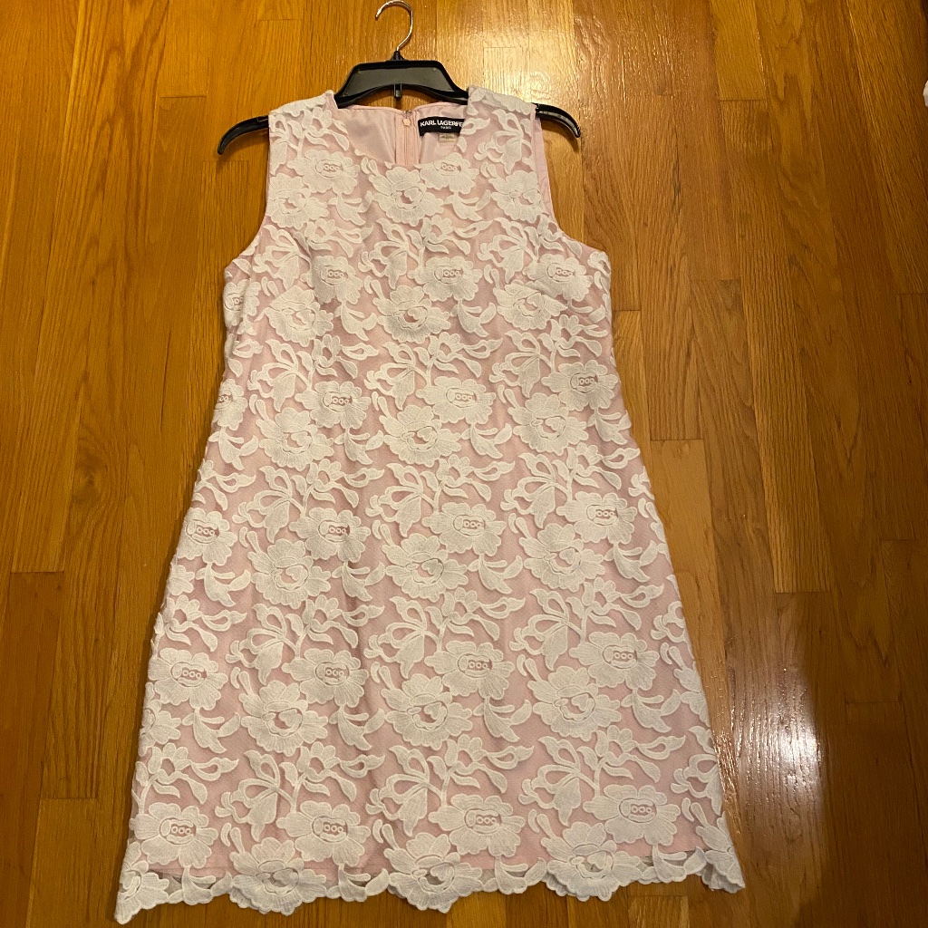 Karl Lagerfeld Paris Lace Overlay Dress Pink And White Size 12